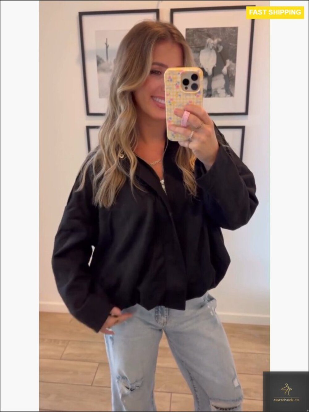 Oversized Cropped Faux Suede Bomber Jacket Zip Up Lapel Casual Coat - Picture 7 of 7
